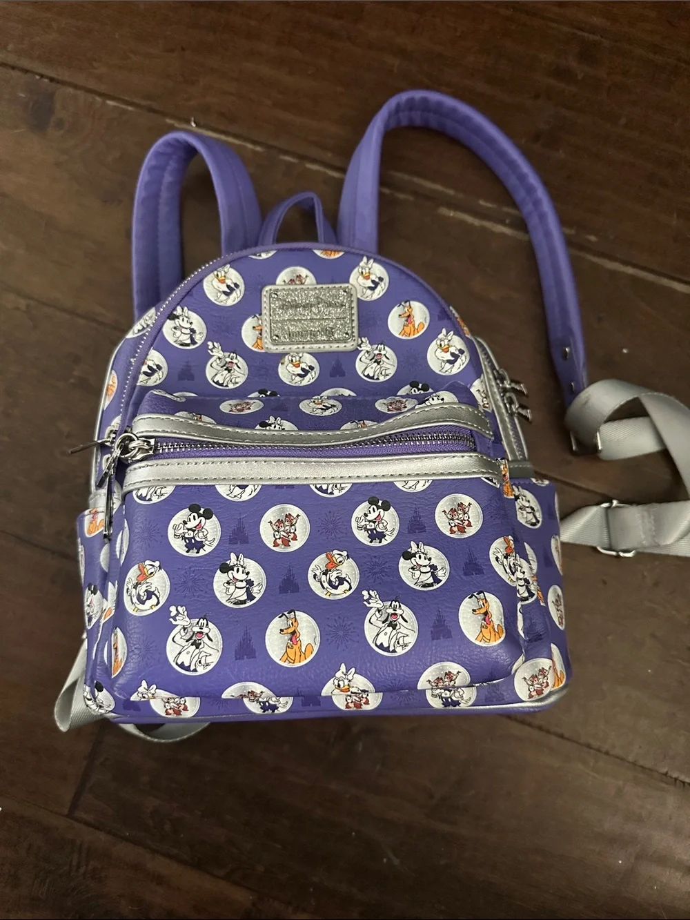 Disney Purple Mini Backpack with Classic Character Medallions